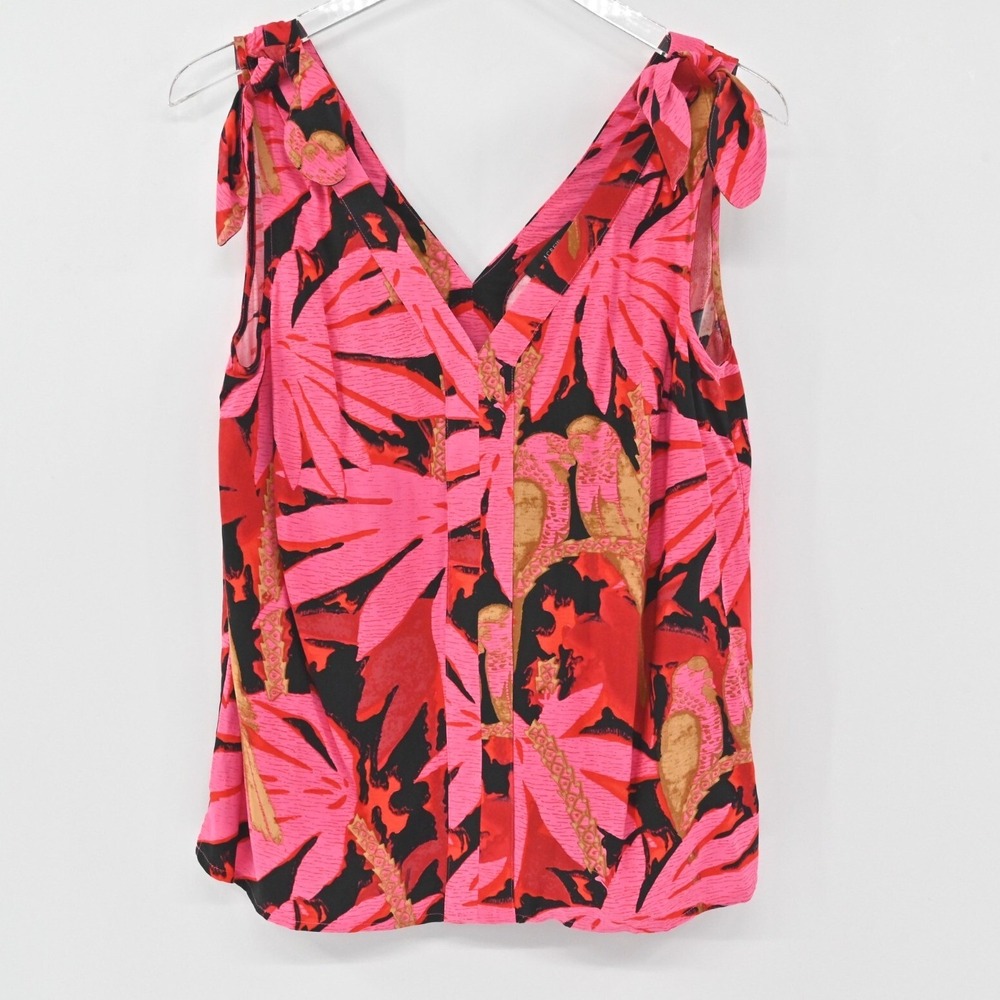 J CREW Womens Bruna‎ Tie Shoulder Top Size S Antigua Leaves Tropical Sleeveless